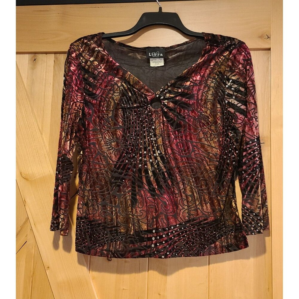 Libra Velvet Burnout Abstract Top Long Sleeve Size L Whimsigoth Fairy Babydoll